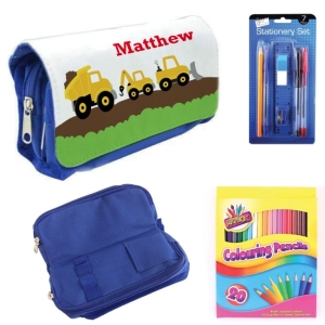 Personalised Children's Filled Pencil Case with Stationery - Construction Vehicles Design
