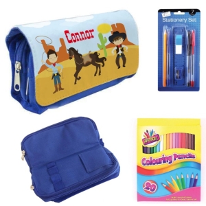 Personalised Children's Filled Pencil Case with Stationery - Cowboys Design