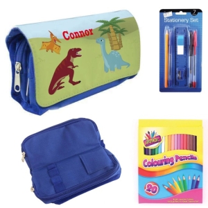 Personalised Children's Filled Pencil Case with Stationery - Dinosaurs Design