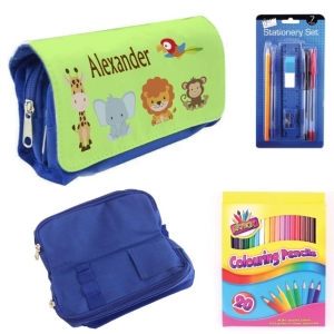 Personalised Children's Filled Pencil Case with Stationery - Jungle Animals Design