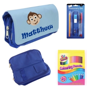 Personalised Children's Filled Pencil Case with Stationery - Monkey Design