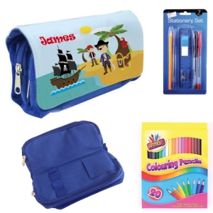 Personalised Children's Filled Pencil Case with Stationery - Pirates Design