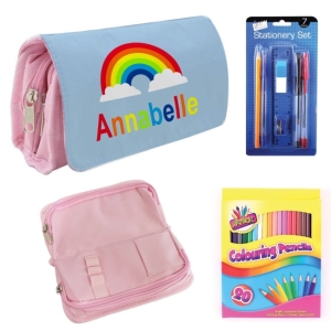 Personalised Children's Filled Pencil Case with Stationery - Rainbow Design