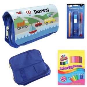 Personalised Children's Filled Pencil Case with Stationery - Transport Design