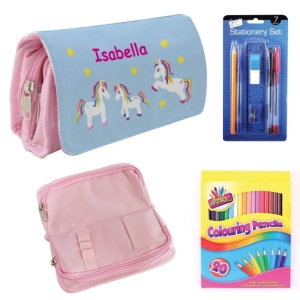 Personalised Children's Filled Pencil Case with Stationery - Unicorns Design