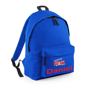 Personalised Fire Engine Any Name Printed Kids Children's School Nursery Backpack Rucksack Bag