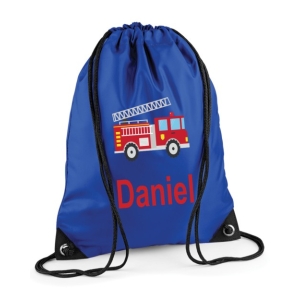 Personalised Fire Engine Any Name Printed Kids Children's School Nursery Drawstring Bag