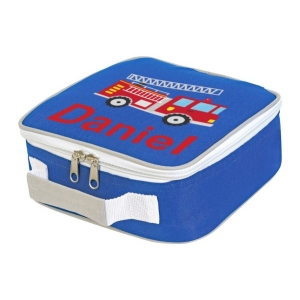 Personalised Fire Engine Any Name Printed Kids Children's School Lunch Box Cooler Bag