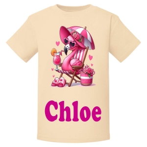 Flamingo Deckchair Any Name Childrens Printed T-Shirt