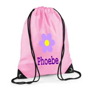 Personalised Flower Any Name Printed Kids Children's School Nursery Drawstring Bag