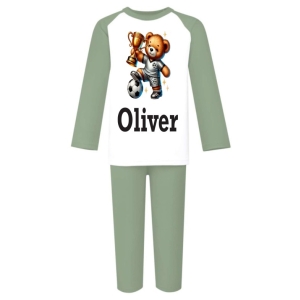 Teddy Footballer Holding Trophy Any Name Childrens Pyjamas
