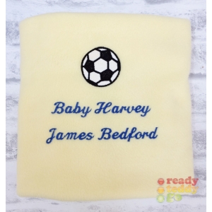 Personalised Embroidered Any Name or Text (3 Lines) + Football Design Baby Cotton or Fleece Blankets