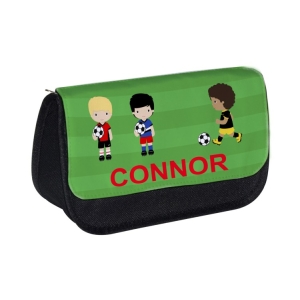 Personalised School Pencil Case For Kids Children featuring Football Players Any Name Printed Design