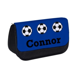 Personalised School Pencil Case For Kids Children featuring Football Any Name Printed Design