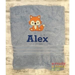 Name + Fox Embroidered Design Bath Towel