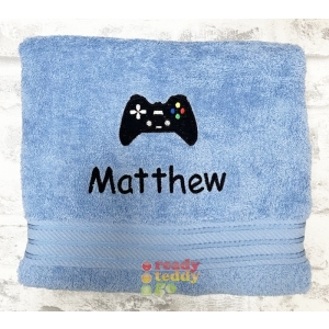 Personalised Bath Towels For Kids - Embroidered Name + GAMING CONTROLLER Design