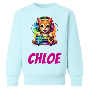 Gamer Cat Any Name Childrens Sweatshirt / Jumper
