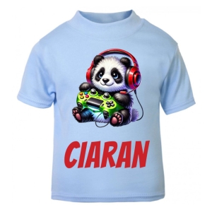 Gamer Panda Any Name Childrens Printed T-Shirt