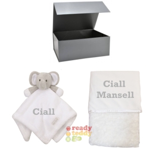 Elephant Comforter + Rose Wrap Baby Blanket Boy Girl Unisex Gift Box Set