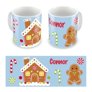 Personalised Kid's Children's 10oz Mugs / Cups - Gingerbread Man House Any Name Design