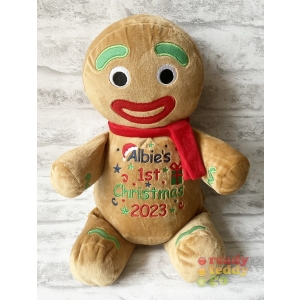 Personalised Cubbies Embroidered Baby Soft Toys - 14 Inch The Dodger The Gingerbread Man Christmas