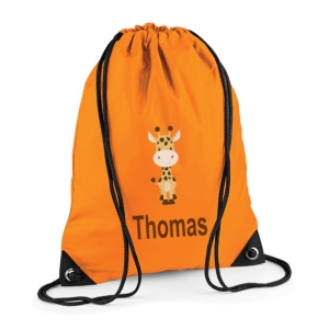 Personalised Giraffe Any Name Printed Kids Children's School Nursery Drawstring Bag