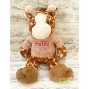 Personalised Teddy Bears - Medium 9 Inch 23cm Keel Toys Love To Hug Giraffe Wearing Embroidered Knitted Jumper - Any Name / Text or Custom Message
