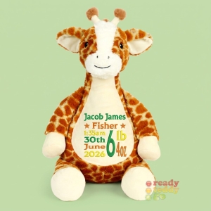 Personalised Teddy Bear - 14 Inch Cubbies Juniper The Giraffe - Embroidered with NAME / TEXT / Baby Birth Details