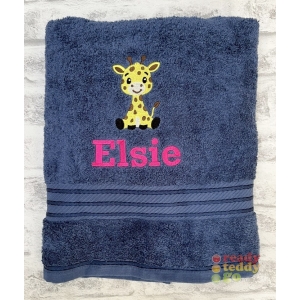 Personalised Bath Towels For Kids - Embroidered Name + GIRAFFE Design