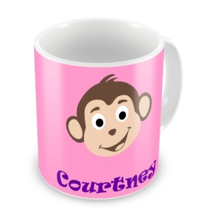 Personalised Children's 10oz Mugs / Cups - Any Kids Name Monkey Girl Design