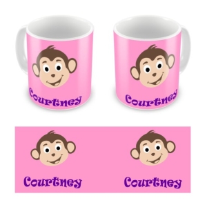 Personalised Children's 10oz Mugs / Cups - Any Kids Name Monkey Girl Design