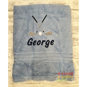 Personalised Bath Towels For Kids - Embroidered Name + GOLF CLUBS & BALL Design