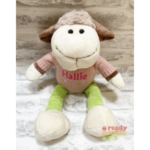 Personalised Embroidered Teddy Bears - Medium 9 Inch 23cm Green / Brown Sheep Wearing Knitted Jumper - Any Name / Text or Custom Message