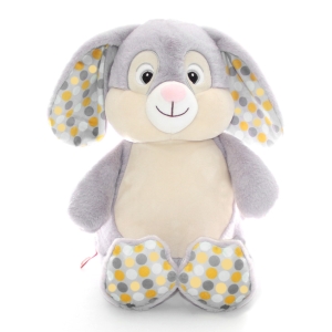 Personalised Baby Cubbies Soft Toys - 14 Inch Munchkin Pie The Bunny Rabbit - Grey Polka Dot