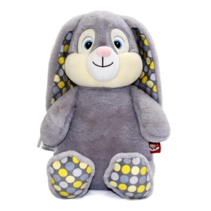 Personalised Bunny Rabbit Soft Toy - Medium 10 Inch Baby Unisex Grey Polka Dot Bunny Rabbit Teddy Bear - Embroidered with any NAME on EAR