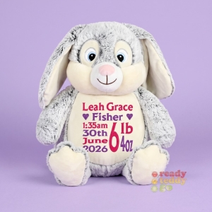 Personalised Teddy Bear - 14 Inch Cubbies Munchkin Pie The Bunny Rabbit - Embroidered with NAME / TEXT / Baby Birth Details