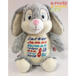 Personalised Teddy Bear - 14 Inch Cubbies Munchkin Pie The Bunny Rabbit - Embroidered with NAME / TEXT / Baby Birth Details