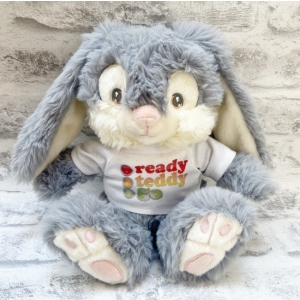 Personalised Teddy Bear - Small 8 Inch Keel Toys Eco Patchfoot Grey Bunny Rabbit Teddy Bear - Printed.