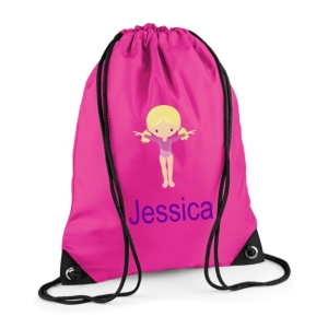 Personalised Gymnast Any Name Printed Kids Children's School Nursery Drawstring Bag