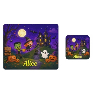Personalised Children's PU Leather Effect Printed Placemat & Coaster Set - Any Kids Name - Unicorns Design