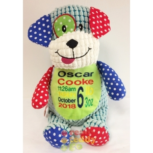 Personalised Cubbies Embroidered Baby Soft Toys - 14 Inch Harlequin Barkly Bone The Dog