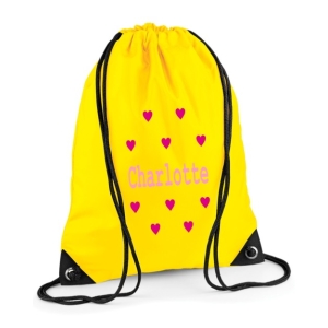 Personalised Hearts Any Name Printed Kids Children's School Nursery Drawstring Bag