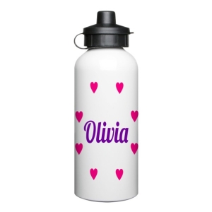 Personalised Children's 600ml Sport Water Drinks Bottle - Any Kids Name + Hearts Design