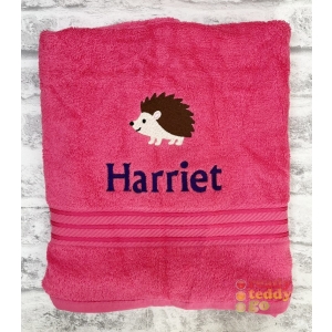 Personalised Bath Towels For Kids - Embroidered Name + HEDGEHOG Design