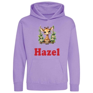 Giraffe on Swing Any Name Childrens Hoodie