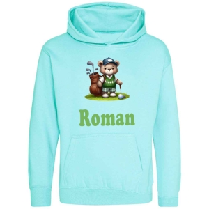 Golfer Bear Any Name Childrens Hoodie