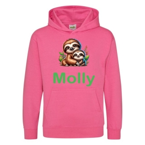 Mum and Baby Sloth Any Name Childrens Hoodie
