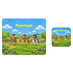 Personalised Children's PU Leather Effect Printed Placemat & Coaster Set - Any Kids Name - Unicorns Design