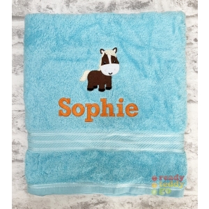 Personalised Bath Towels For Kids - Embroidered Name + HORSE Design