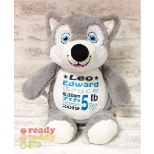 Personalised Cubbies Embroidered Baby Soft Toys - 14 Inch Hugo The Husky